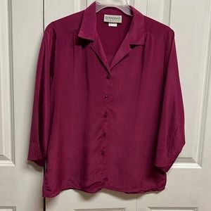 Donn Kenny Classic Plum Mid Sleeve Textured Collar Top Size L